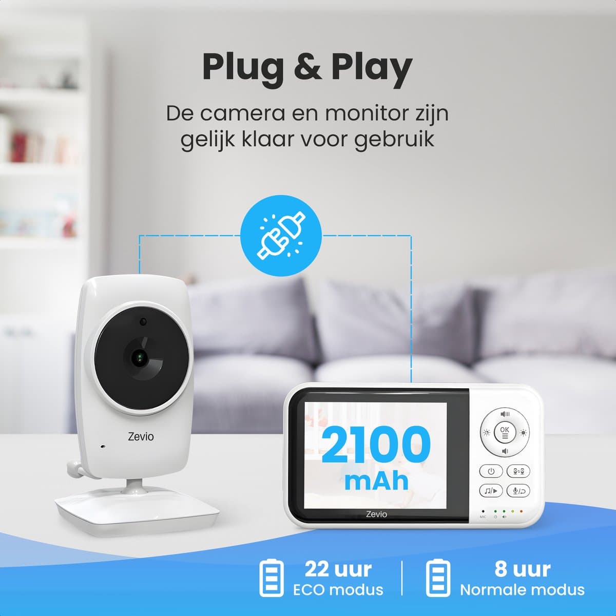 Zevio Babyfoon Comfort - Babyfoon Met Camera - Baby Monitor - Baby Camera thumbnail 3