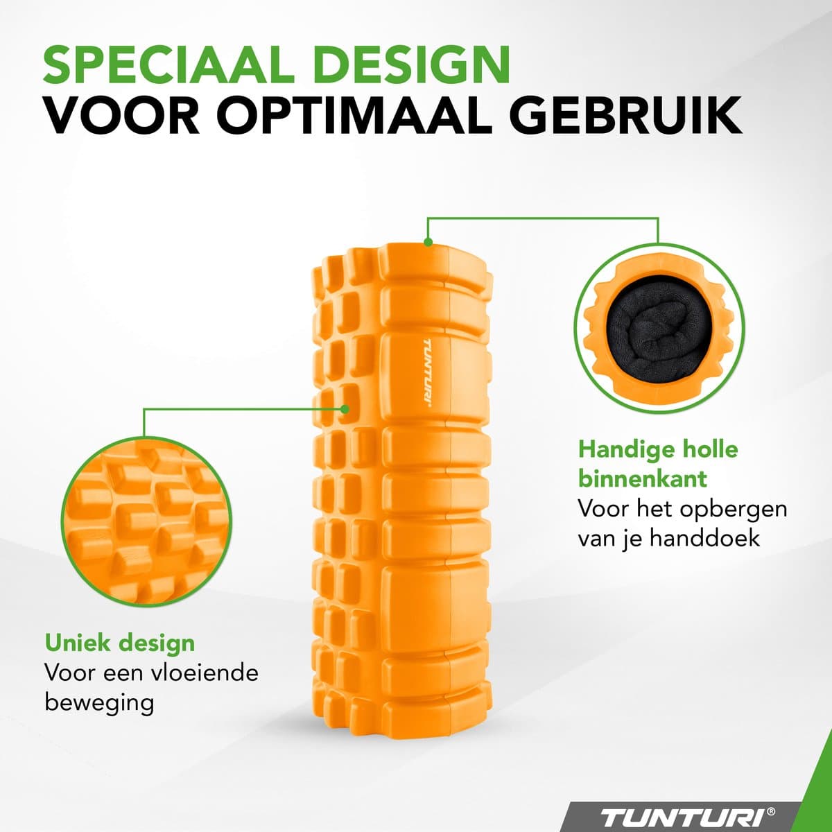 Tunturi Yoga Grid Foam Roller - Massage Roller - Foamroller - Fitness Roller - Oranje - 33cm - Incl. gratis fitness app thumbnail 3