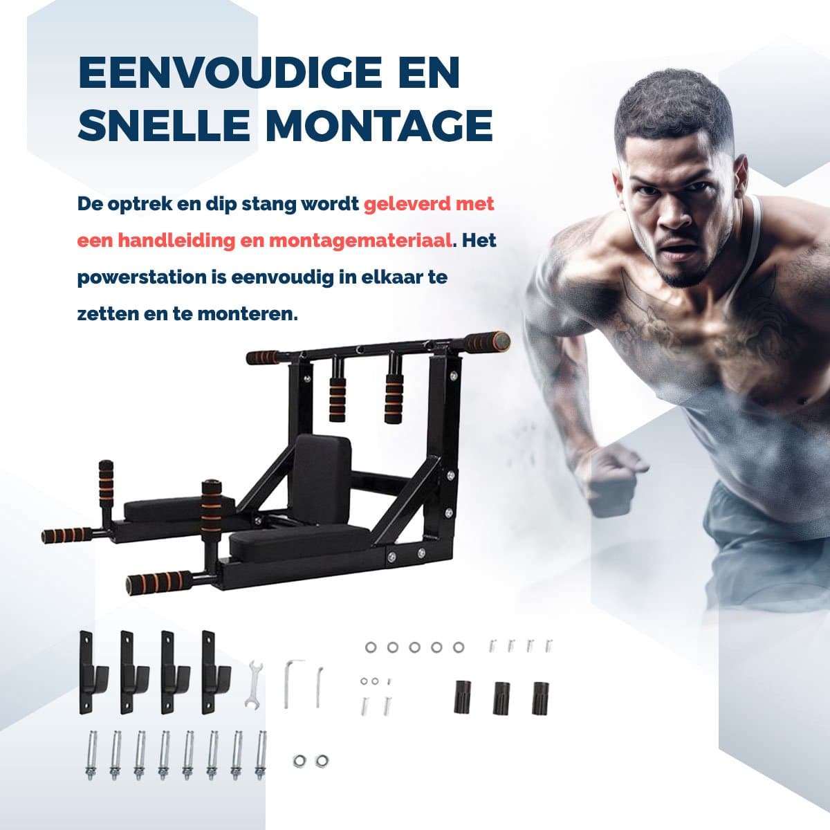 SOUTHWALL Fitness Station – 2-in-1 Pull Up Station en Dip Station – Optrekstang Fitness Wandmontage – Chin Up Bar – Pull Up Bar Muurmontage – Krachttraining – Power Rack – 150kg Draagkracht – Zwart/Rood thumbnail 5