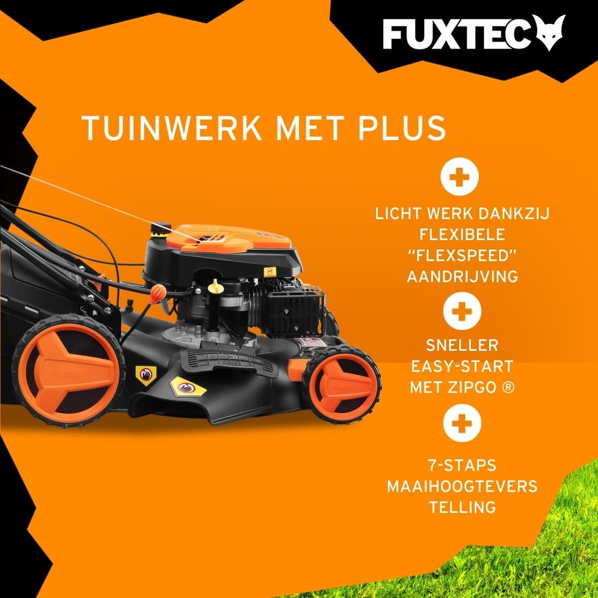 FUXTEC 4-in-1 Benzine Grasmaaier FX-RM5196eSPRO – Elektrische Start – 6 pk – 51 cm Maaibreedte – Flexibele Achterwielaandrijving – 4-Takt – Maaihoogte 25–75 mm – 60 L Grasopvangbak – Mulchfunctie thumbnail 4
