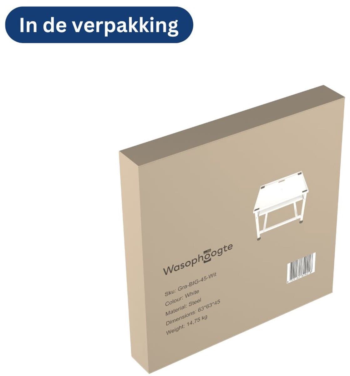Wasophoogte® Wasmachine verhoger- Wasmachine opbouwmeubel XL - Wasmachine sokkel - 45cm hoog - Wit - Universeel - 63*63 (LxB) - Inclusief wandbeugels thumbnail 2
