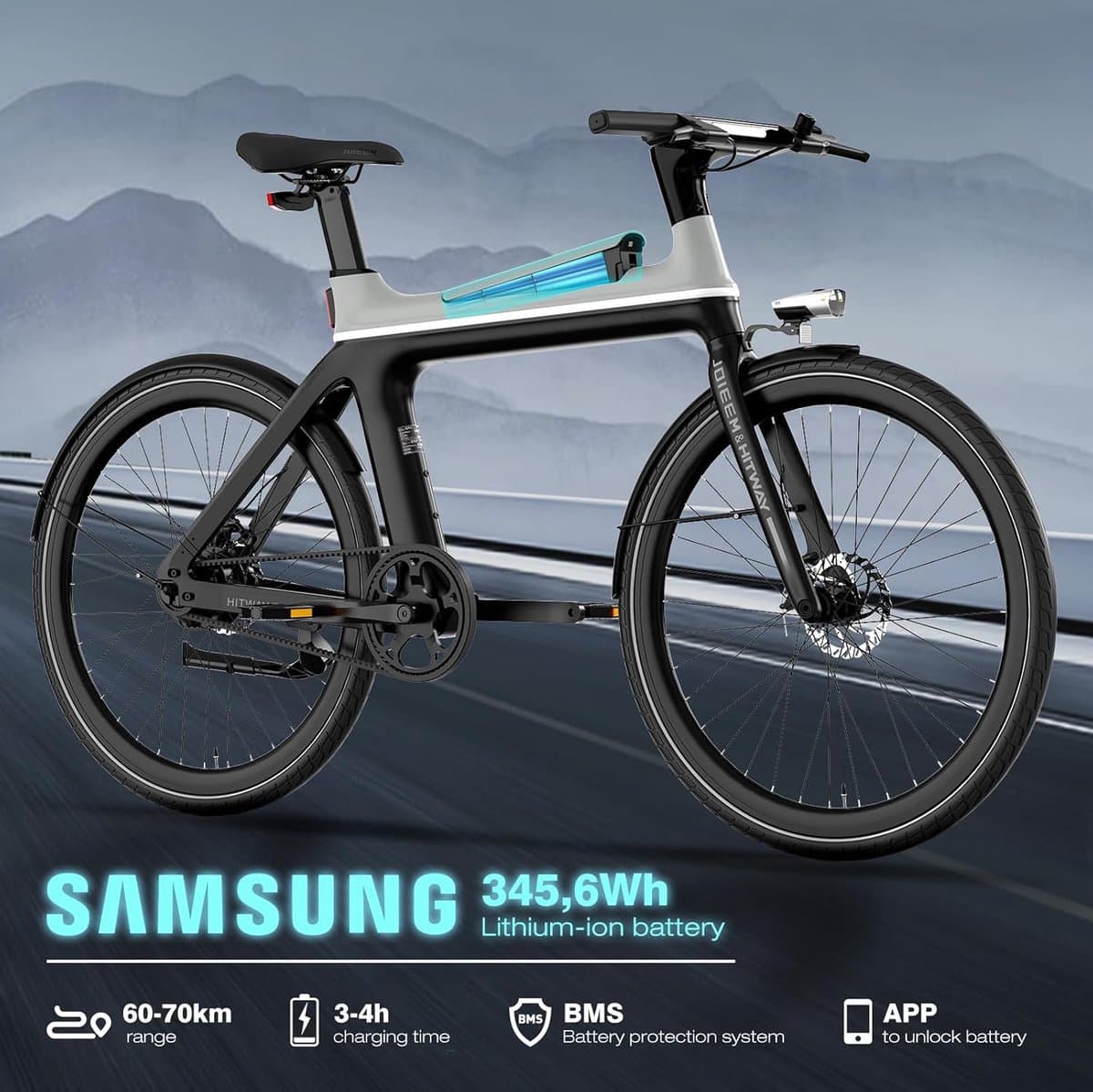 Hitway&Joieem Elektrische Fiets X - Trendy 27.5Inch City Commuter EBike met Afneembare 36V 9.6Ah Lithium Batterij - Intelligente elektrische stadsfiets - APP&NFC - IP54 Waterdicht thumbnail 4