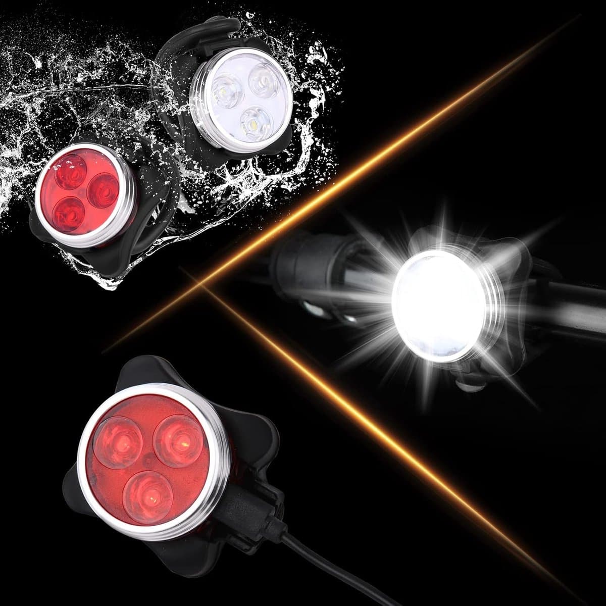 Fietsverlichting LED set - Voorlicht / Achterlicht - Fiets Koplamp - LED Fietslampjes Rood en Wit - Waterdicht - USB-C Oplaadbaar thumbnail 4