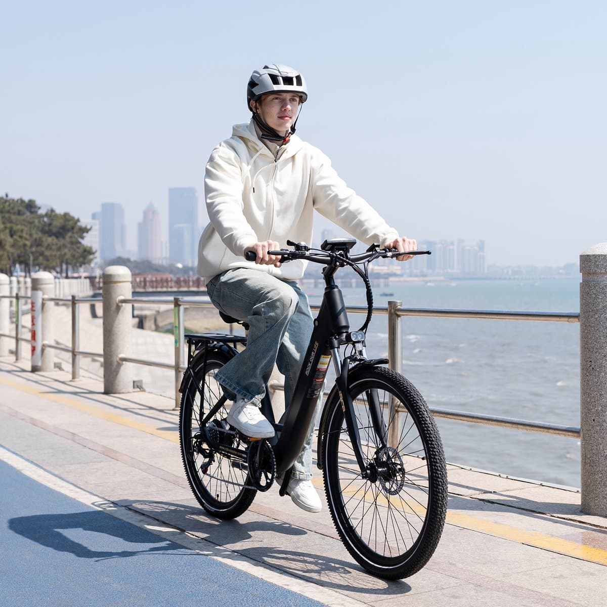RG6 Elektrische Fiets dames, 60-80 km Trendy City Commuter EBike, 27.5 Inch, 250W, 7 versnellingen, met App en NFC,blauw thumbnail 3