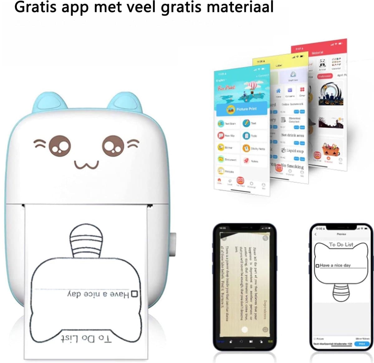 NAXSIR Draadloze Bluetooth Thermische Miniprinter - Multifunctioneel met 5 * Printerpapier en 5 Kleurrijke Pennetjes - Ideaal voor Foto's, Lijsten & Ontvangstbewijzen-blauw thumbnail 2
