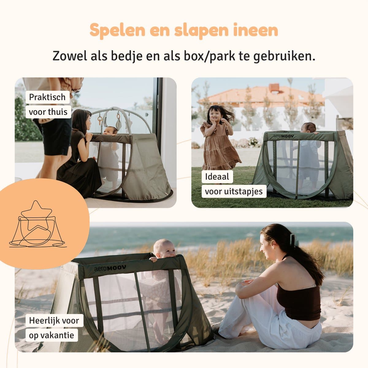 AeroMoov Campingbedje / Reisbedje met matras - voor baby én peuter - met bodemverhoger - Opgezet in 2s - Green Moss thumbnail 6