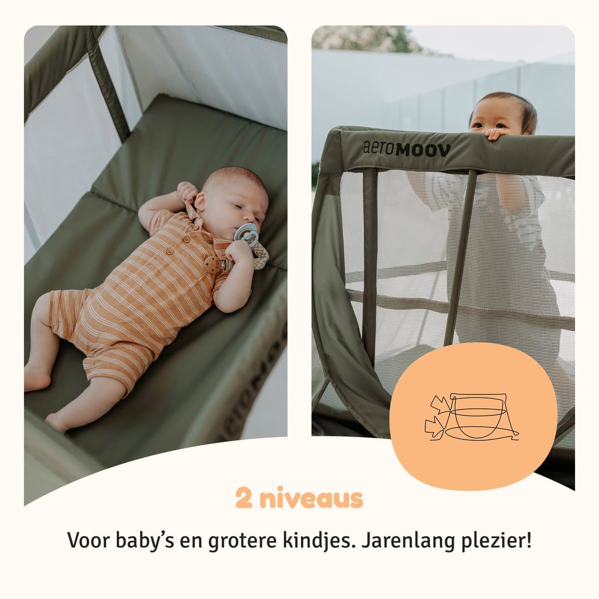 AeroMoov Campingbedje / Reisbedje met matras - voor baby én peuter - met bodemverhoger - Opgezet in 2s - Green Moss thumbnail 8
