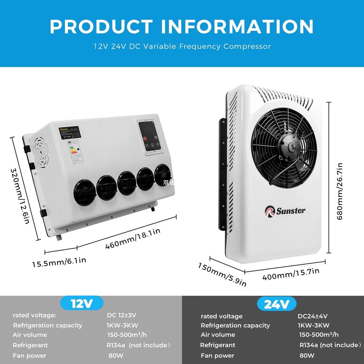 Airconditioner - Air conditioning - 10000 BTU - 150-500m³/u - 1-3KW - 24V Efficiënte Koeling, Met Afstandsbediening, voor RV, camper, Vrachtwagens, Boten thumbnail 8
