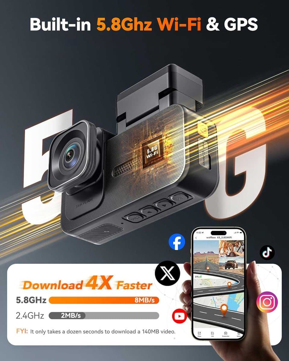 Wolfbox X5 Touch 3CH 4K Wifi Gps 128gb dashcam - Camera voor + achter + interieur - 2,35 inch touchscreen Lcd - Wifi en Gps - Parkeermodus - 4K resolutie - 128gb Micro SD kaart - dashcam voor auto thumbnail 7