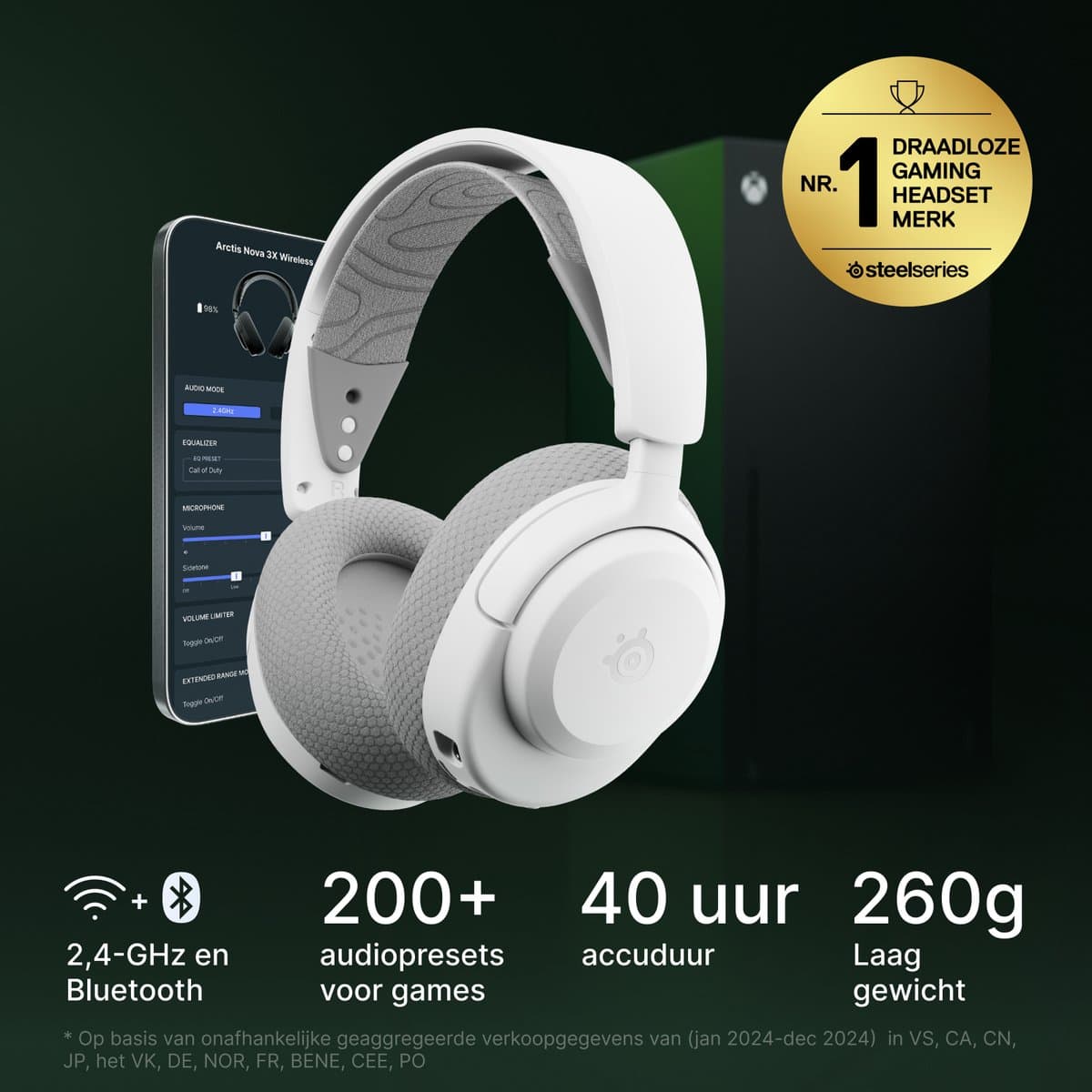 SteelSeries Arctis Nova 3X Wireless - Draadloze Gaming Headset - Xbox, PC, Switch - Wit thumbnail 2