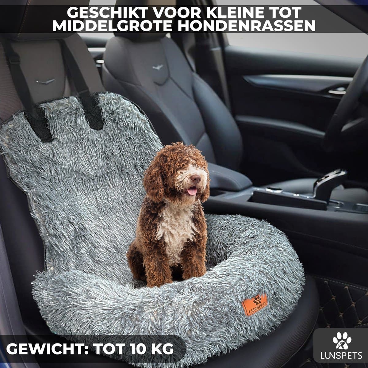 Lunspets - Hondenmand Auto - Autostoel Hond - Automand Hond - Zacht - Wasbaar - Donkergrijs thumbnail 2