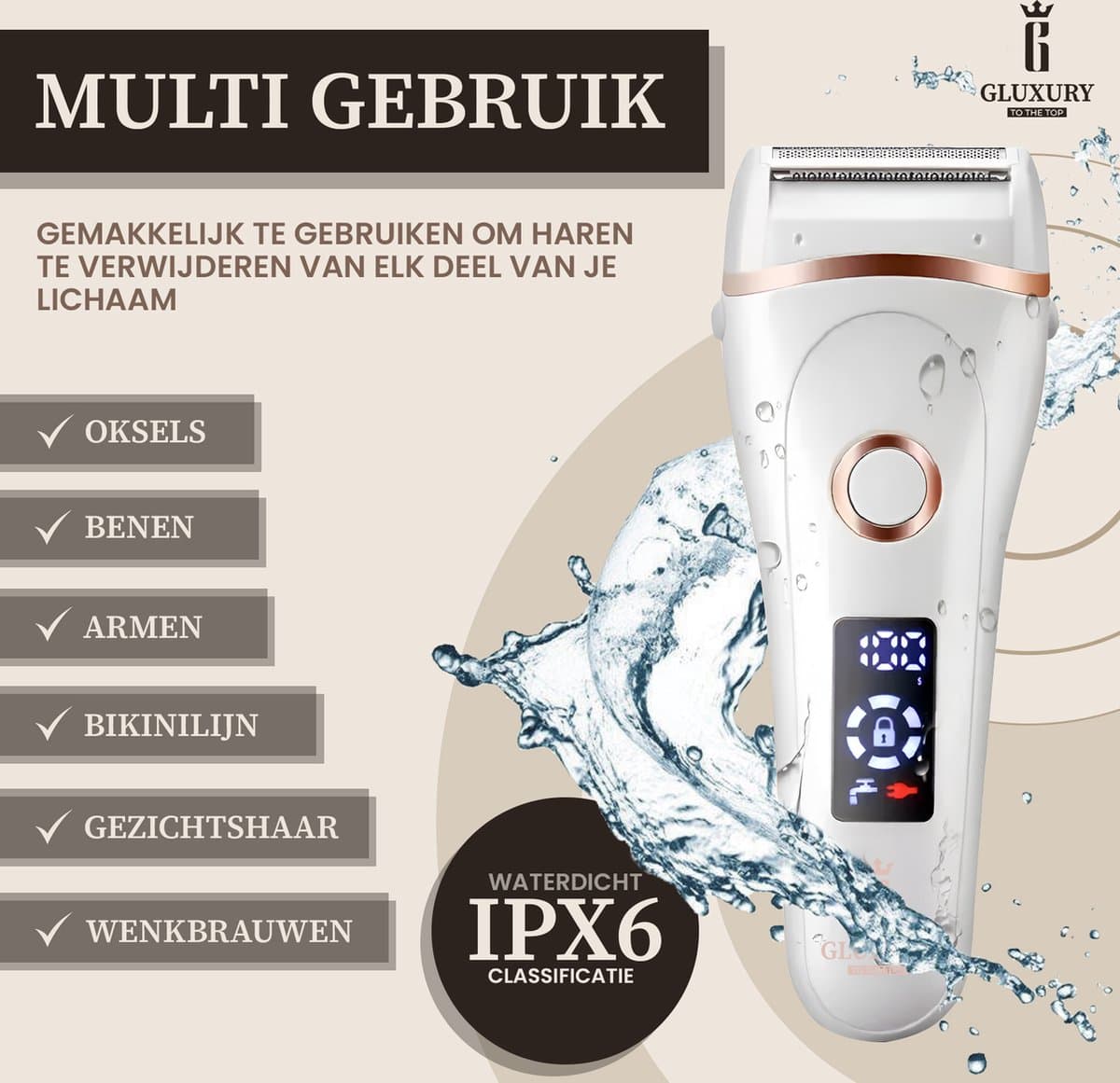 Gluxury® 3-in-1 Ladyshave Pro voor Vrouwen - Ontharingsapparaat - Trimmer & Scheerapparaat Vrouw - Ontharen - Haarverwijderaar thumbnail 2