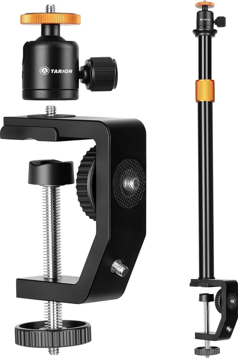 C-klem tafel standaard cameramontage met 1/4 inch schroef balhoofd - verstelbare verlengstang 33-60 cm - vlogging livestream fotografie - filmen - fotostudio licht