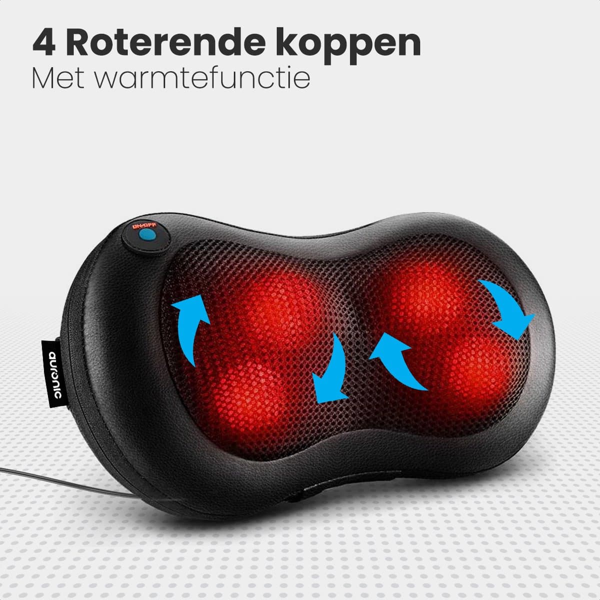 Auronic Shiatsu Massage kussen - Elektrisch Nek en Rug Massage Apparaat - Infrarood Warmte Functie - Nekmassage - Zwart thumbnail 4