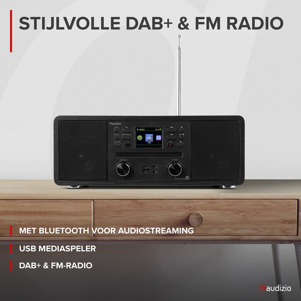 Internetradio - Audizio Avola alles-in-één radio met Bluetooth - DAB+/FM - CD speler - Zwart thumbnail 2