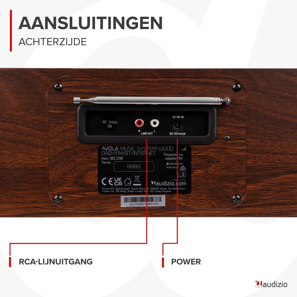 Internetradio - Audizio Avola alles-in-één radio met Bluetooth - DAB+/FM - CD speler - Houtlook thumbnail 4