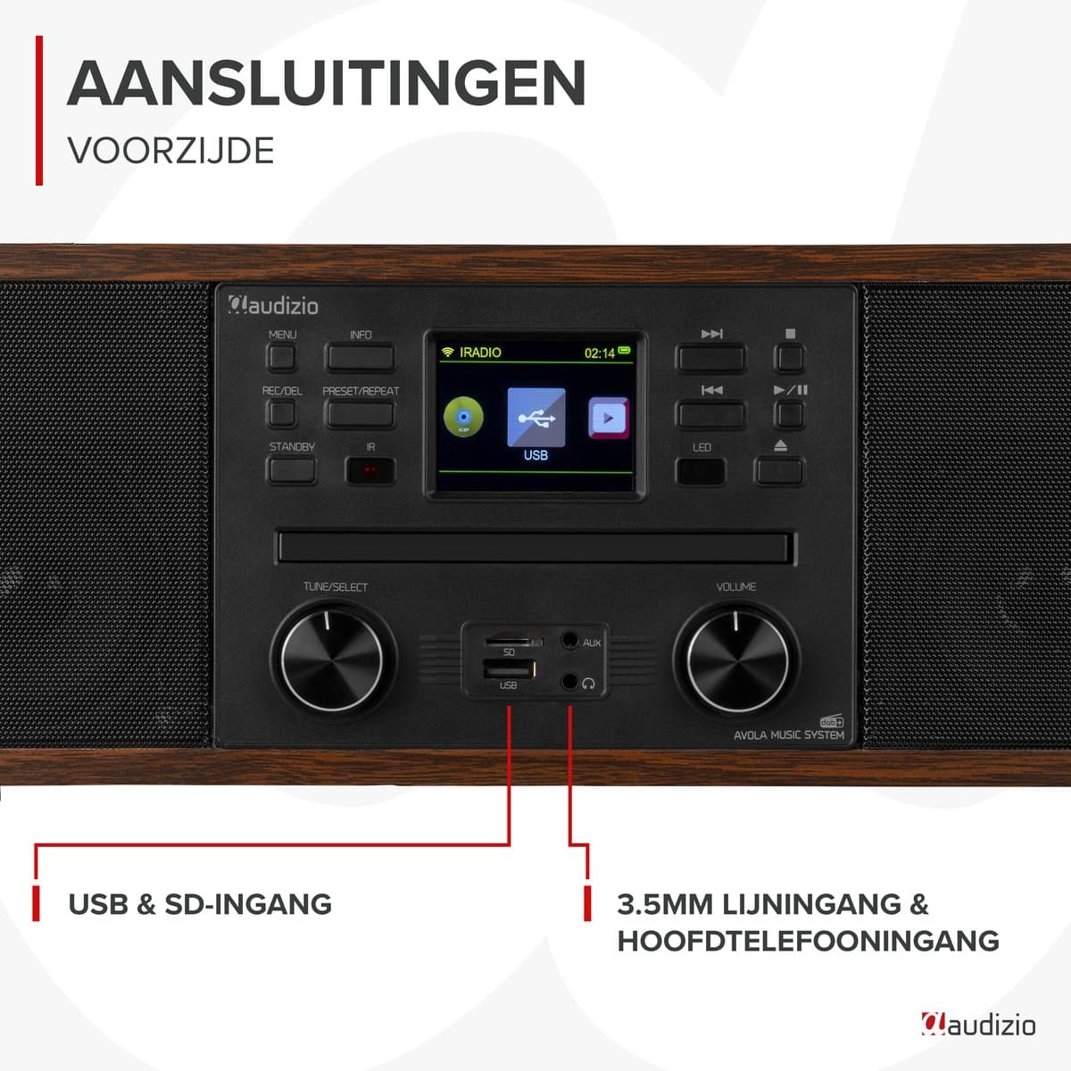 Internetradio - Audizio Avola alles-in-één radio met Bluetooth - DAB+/FM - CD speler - Houtlook thumbnail 5