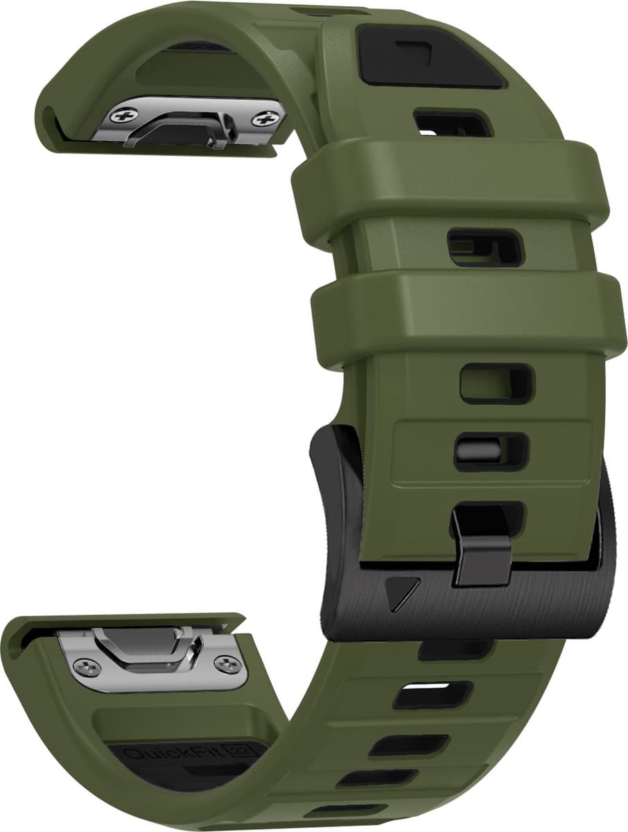 Stravo Siliconen bandje in Fenix 8 Stijl voor Garmin Fenix 5 (Plus)/Fenix 6 (Pro)/Fenix 7 (Pro-Sapphire-Solar)/Fenix 8-47mm/Fenix E-Garmin Epix (Pro) Gen 2-47mm - Quickfit 22 / 22mm band voor Garmin smartwatches - Horlogebandje - Groen/Zwart thumbnail 8