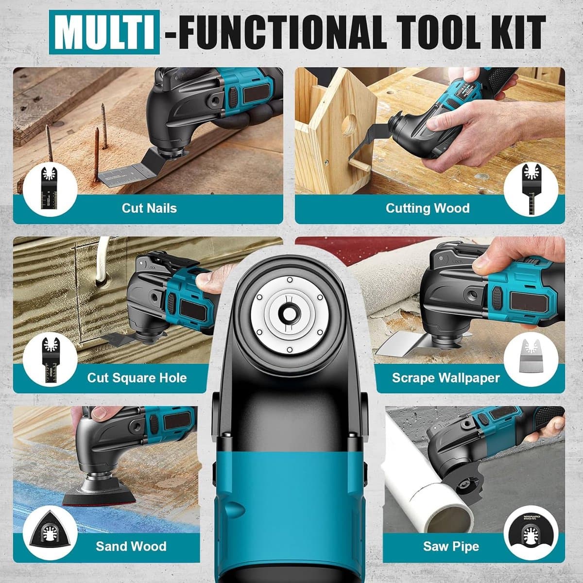 Instava Multitool Accu 18V – Oscillerende Multitool – Met 1 Accu – Multitool Set – Makita LXT Compatibel – Incl. 7 Opzetstukken & 15 Schuurvellen thumbnail 7