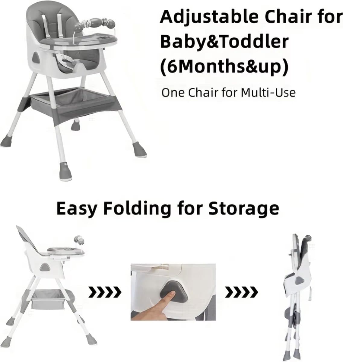 Kinderstoel - Babystoel - Baby stoel - Baby eetstoel - babystoel voor aan tafel - Opvouwbaar - Verstelbaar - Met speelboog - Khaki/Beige thumbnail 2