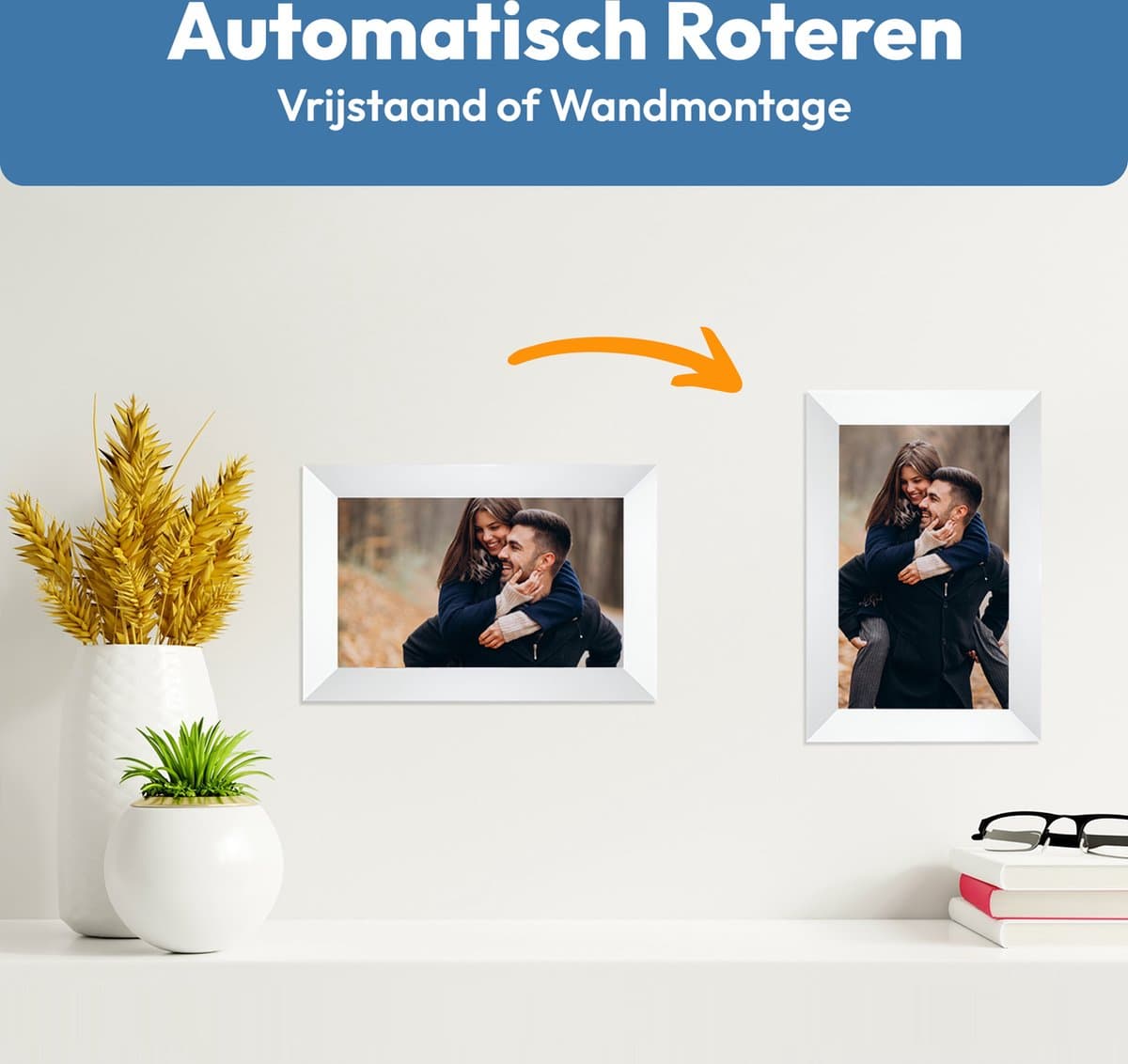 Digitale fotolijst met WiFi en Frameo App - 8 inch IPS Display - Fotokader met Touchscreen - 32GB - Wit - Frameo digitale fotolijst - digitale fotokader - digitaal fotolijstje thumbnail 3