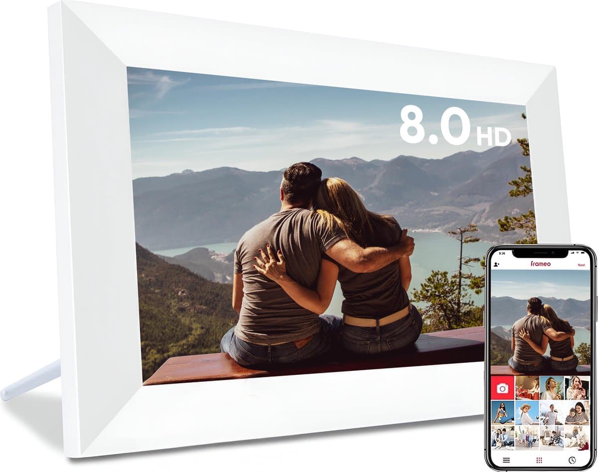 Digitale fotolijst met WiFi en Frameo App - 8 inch IPS Display - Fotokader met Touchscreen - 32GB - Wit - Frameo digitale fotolijst - digitale fotokader - digitaal fotolijstje - afbeelding 1