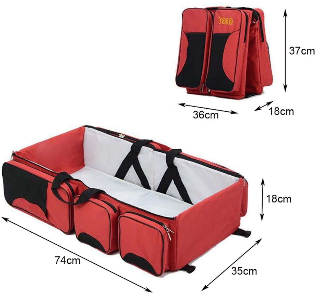 Baby bed - Luiertas - Reisbedje voor Babyâ??s en Kleuters - Opvouwbare Reiswieg - Reisbed met matras - Reistas - Rood thumbnail 2