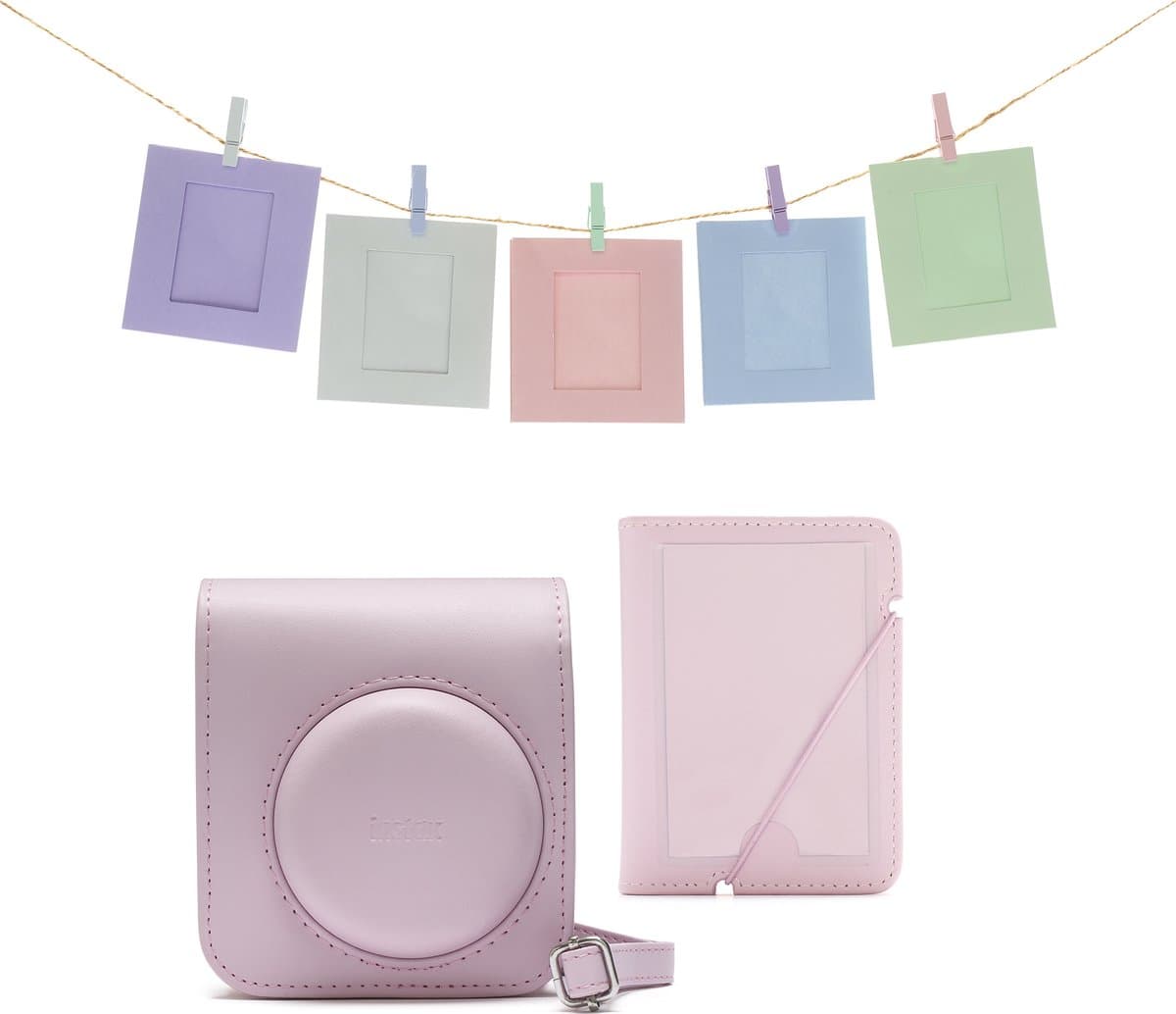 Fujifilm Instax Mini 12 accessoires - Cameratas, fotokaarten met clips & fotoalbum - Bloesem Roze thumbnail 2