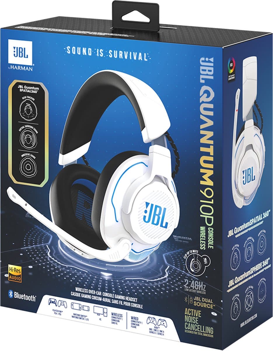 JBL Quantum 910P - Draadloze Over-ear Headset voor PlayStation (PS5 & PS4) - 2.4 GHz & Bluetooth - Noise Cancelling - Headtracking 3D Audio - 45+ uur batterij - Wit thumbnail 6