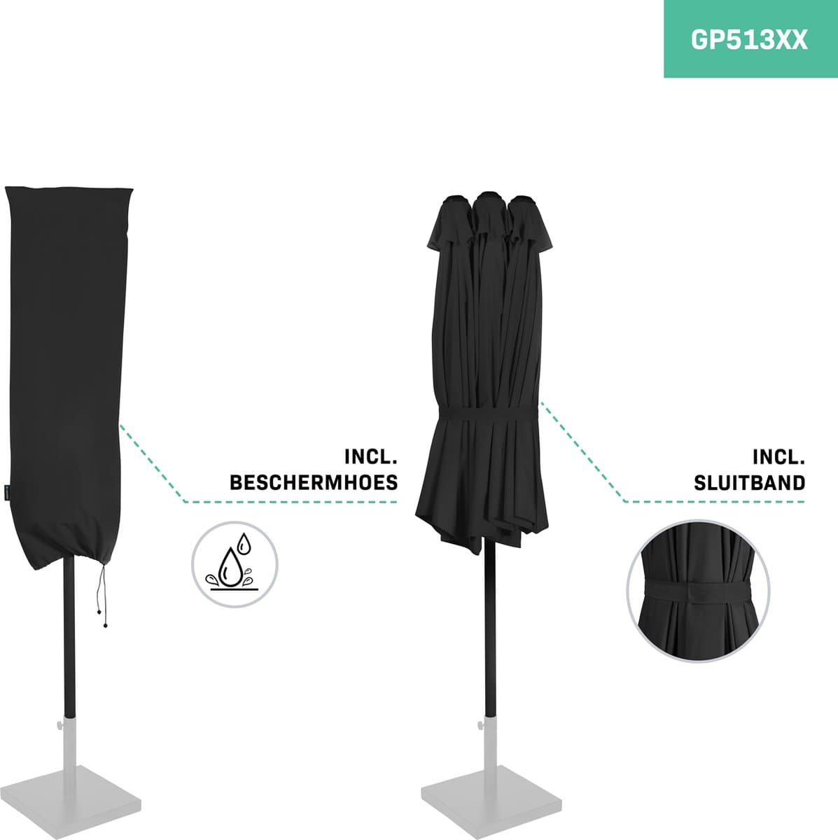 VONROC Premium Parasol Iseo - 460x270cm – Dubbele parasol – Duurzaam - UV werend doek - Antraciet/Zwart – Incl. beschermhoes thumbnail 5