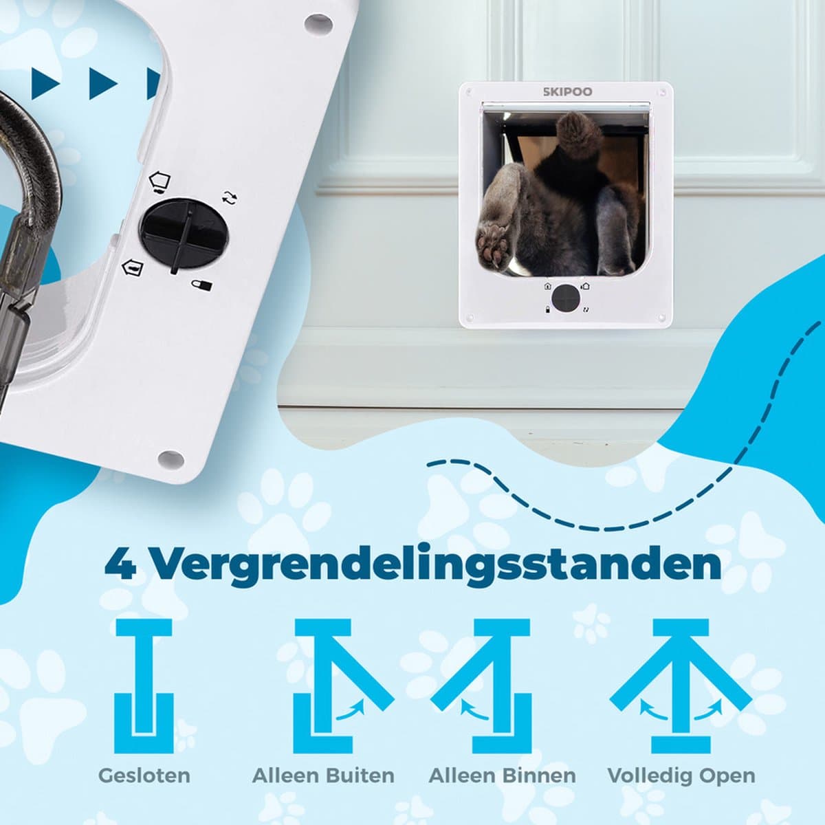 Skipoo Kattenluik met Tunnel - 27 x 23,5 cm - Grote Kat - 4 Vergrendelingsstanden - Wit thumbnail 6