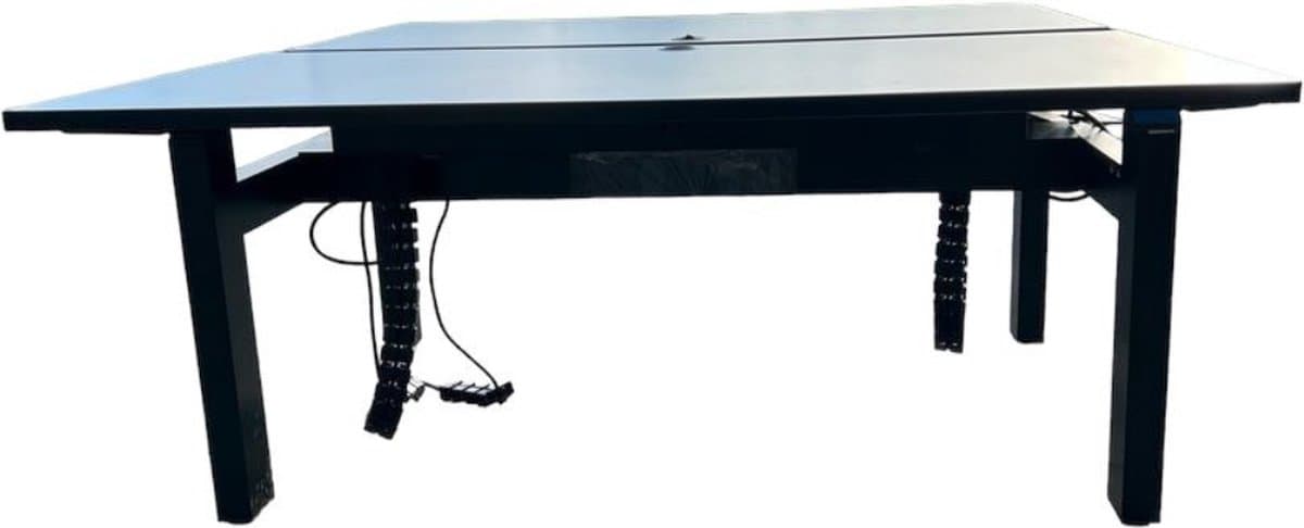 Herman Miller - duo bureau - duo zit sta bureau - zit sta bureau duo - duo werkplek - elektrisch verstelbaar - zwart onderstel - bruin eiken - 180 x 80 cm-- blad- onderstel- x80