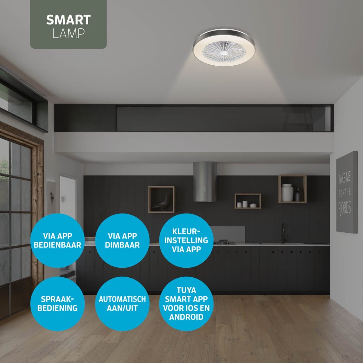 Varin® Ventilator met LED verlichting - Zwart - Tuya Wifi - LED RGBW - Ø 48cm - 6 snelheden - Super stil - Met afstandsbediening en gratis app - Ventilatorkachel - Ventilatoren plafond - Verkoeling en verwarming thumbnail 3