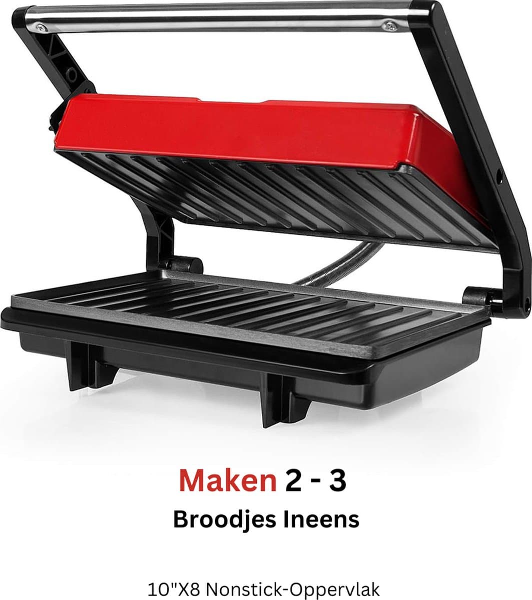 MKSS® Contactgrill - Tosti Apparaat - Tosti-ijzers - Panini Grill - Rood met Zwart thumbnail 2