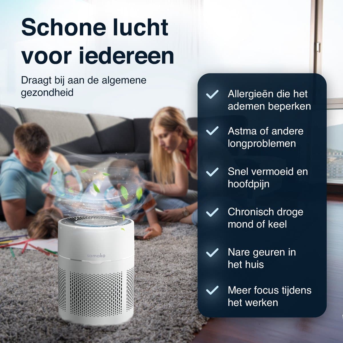 Samako Airflow - Luchtreiniger - Hepa 13 pro filter - Hooikoorts, huisdier allergieën, huisstofmijt - Luchtkwaliteitsindicator - Air purifier- Nederlandse app - Slaapstand thumbnail 5