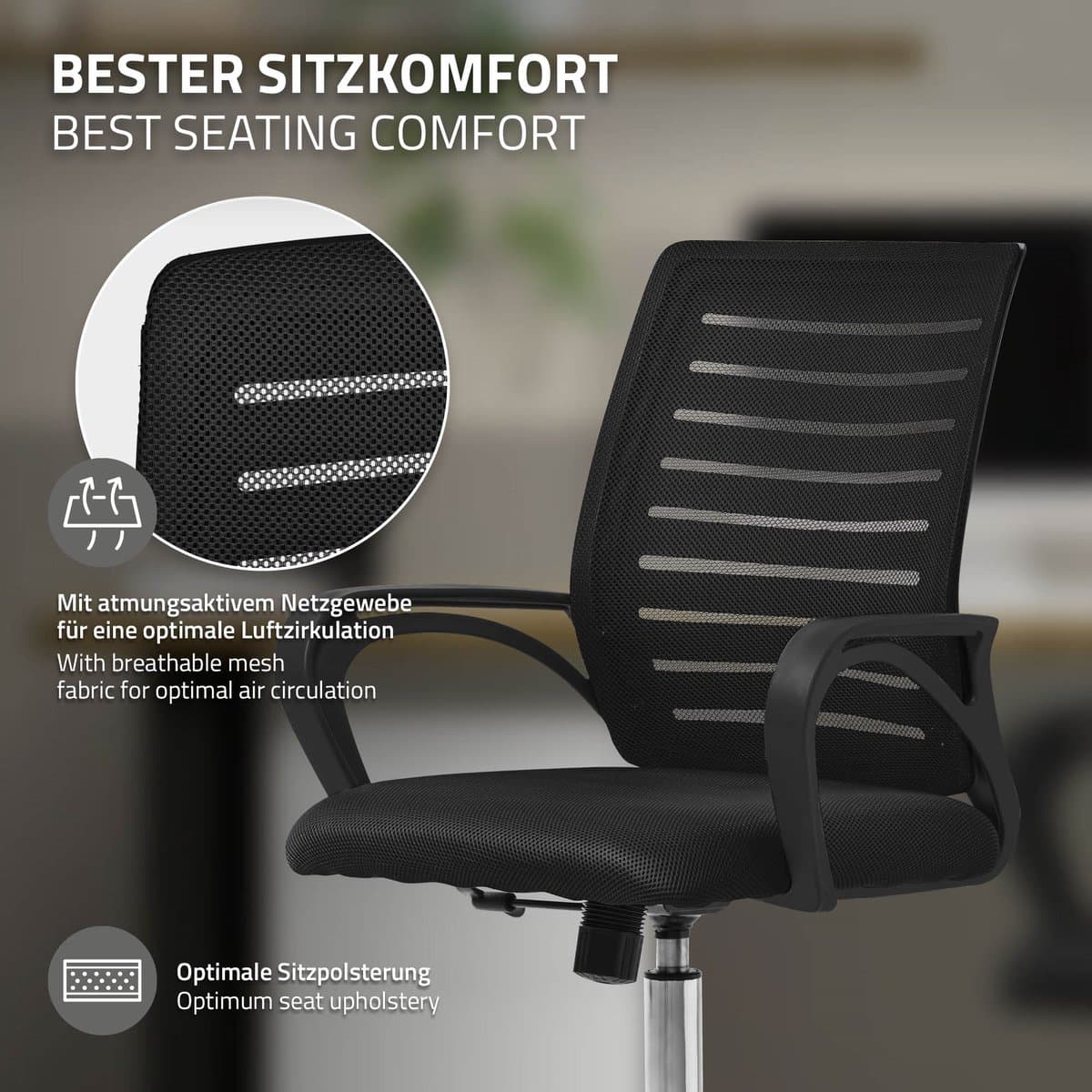 Ergonomische bureaustoel met armleuningen Mesh stof zwart met wielen ML design thumbnail 4