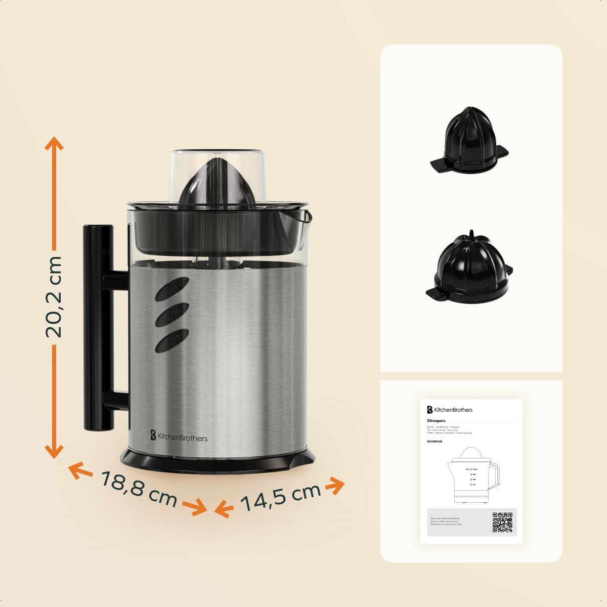 KitchenBrothers Citruspers - 1L - Handmatig - Sinaasappelpers en Citroenpers - Met Uitloop en Handvat - RVS thumbnail 7