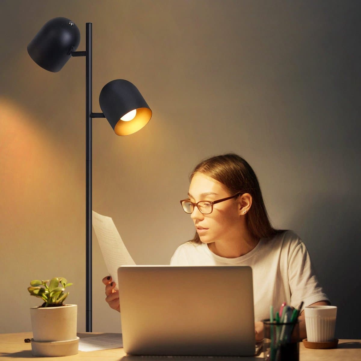 NETTLIFE Vloerlamp E14 - 2-lichts, zwart/goud, draaibaar thumbnail 8