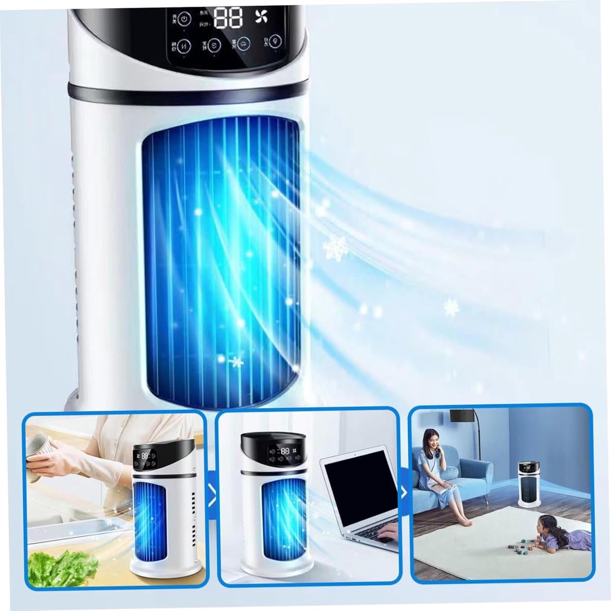Ventilator - 9,5 inch - Elektrische mistventilator - Torenventilator zonder bladen met 6 snelheden - Met watertank van 300 ml - Badkamer/kantoor - Speciale stille mist - Wit thumbnail 4