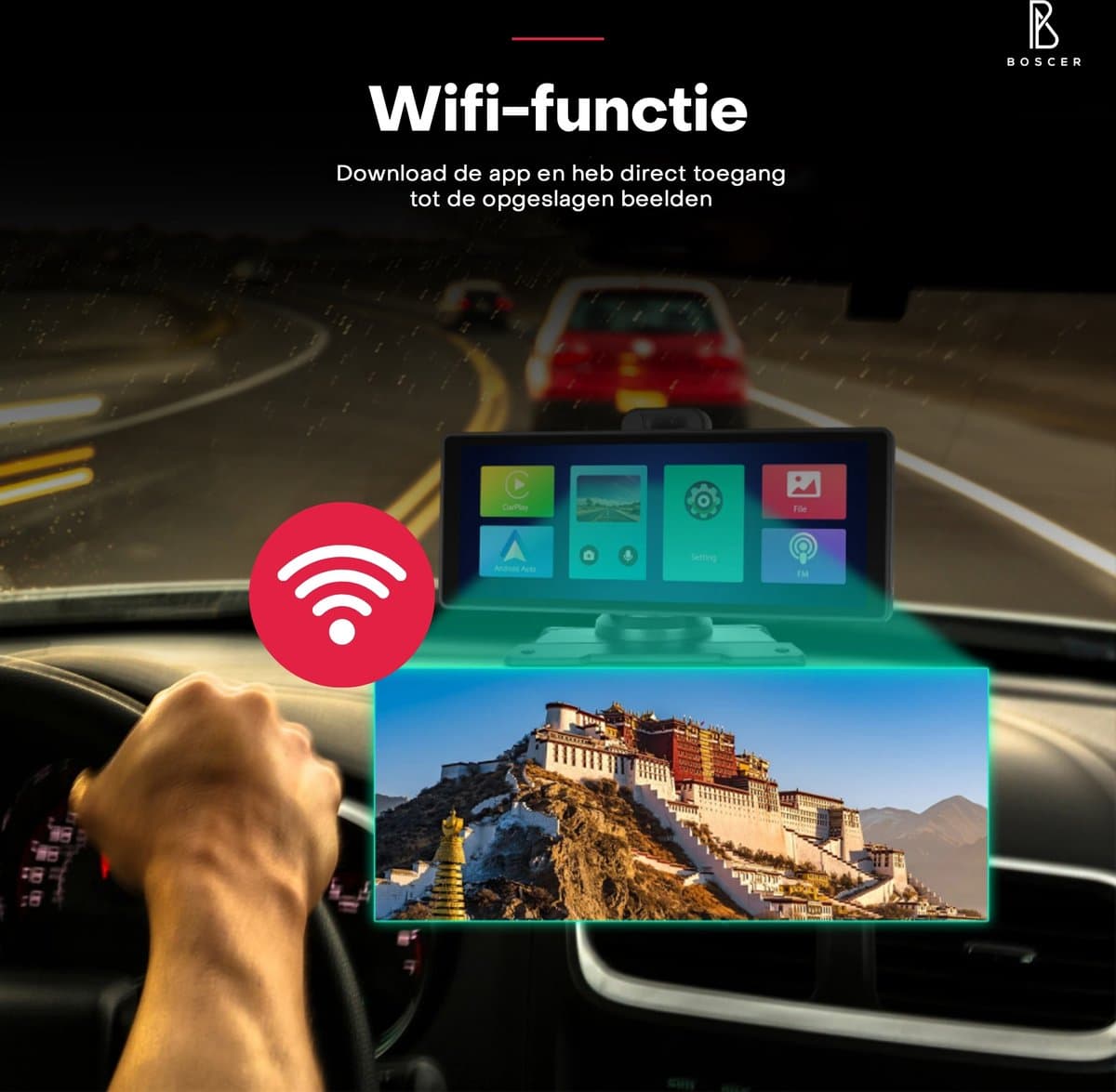 Boscer Smart FULL HD 4K Dashcam - 10.26 Inch Touchscreen - Apple Carplay & Android Auto (Draadloos) - FM Transmitter - Touchscreen - Bluetooth, SD, USB, Aux - Autoradio - AHD Achteruitrijcamera thumbnail 7