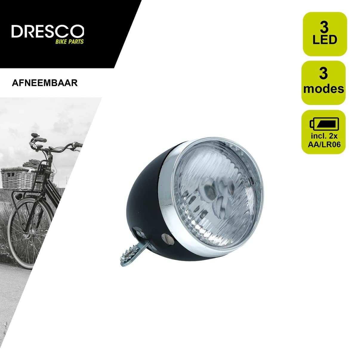 Dresco Koplamp Fiets Classic Zwart - Fietsverlichting - Classic - 3 LEDs - Zwart thumbnail 2