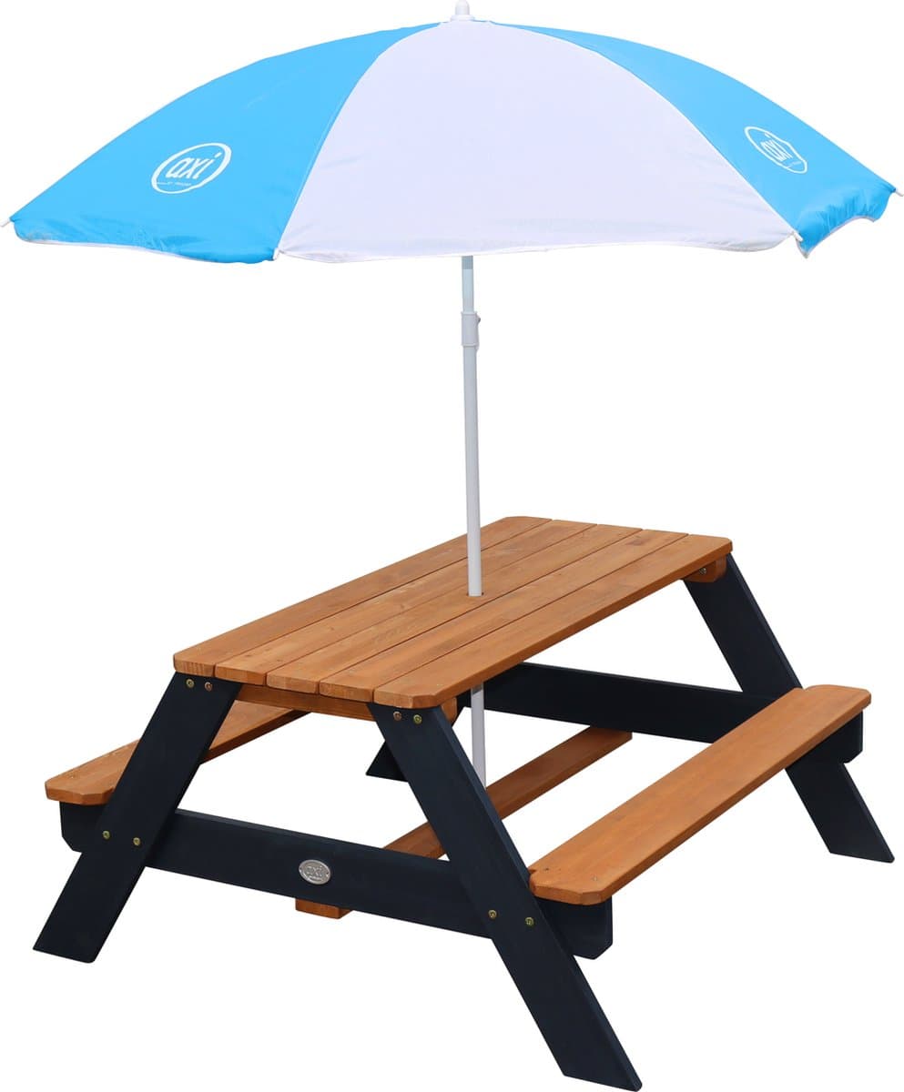AXI Nick Picknicktafel Antraciet/bruin - Parasol Blauw/wit - Picknick tafel voor kinderen van FSC hout thumbnail 2
