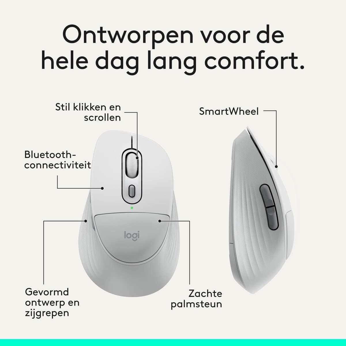 Logitech Signature Comfort Plus M850L - Draadloze Bluetooth Muis - Ergonomisch - Wit thumbnail 4