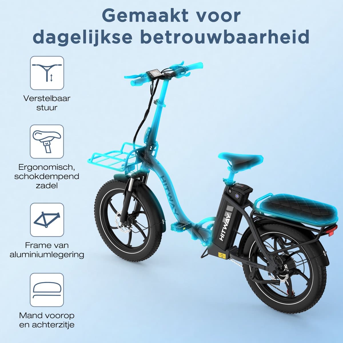 Hitway BK6SL1 - Opvouwbare e-fiets 250W, 70-150km bereik thumbnail 5