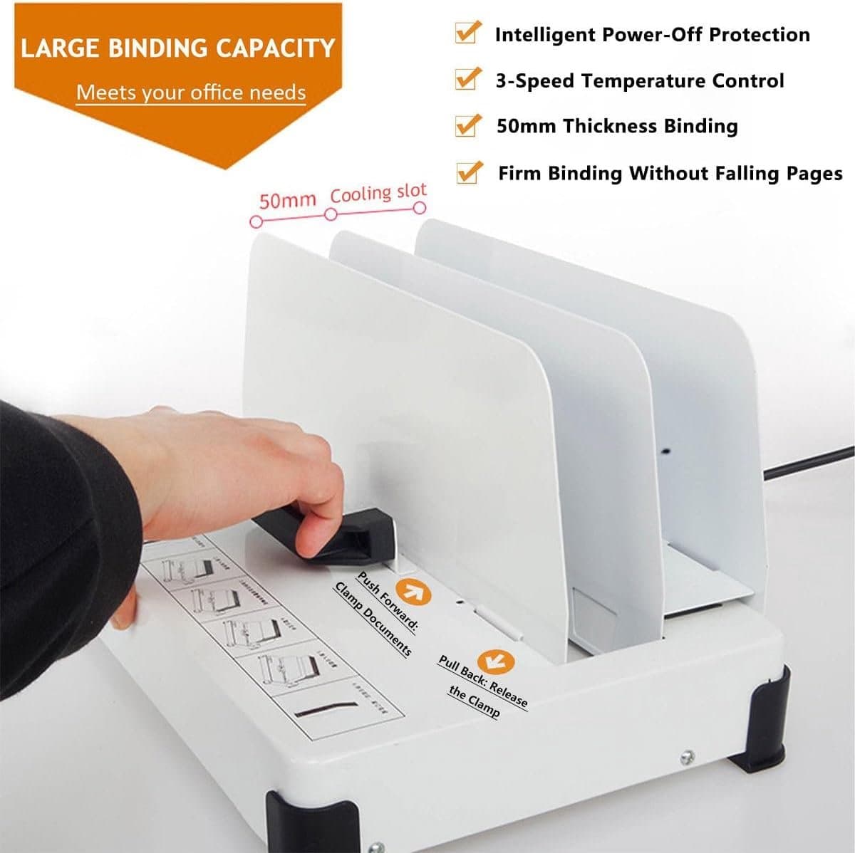 Thermische Boekbindmachine - Hot Melt Binder - Documenten Bind - Keramische Verwarming - Tot 50mm dik - Zwart thumbnail 4