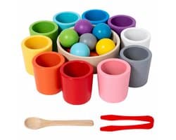 Montessori Houten Kleuren Sorteer Cups - 10 Kleuren Educatief Speelgoed voor Baby en Kind - Kleurherkenning en Concentratietraining