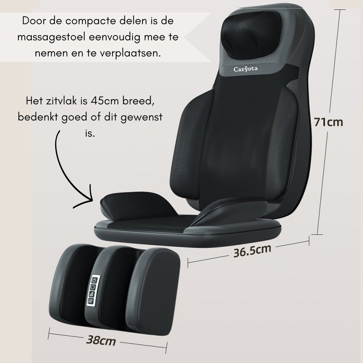 Caryota Shiatsu Massagestoel - Massage Apparaat - Massagekussen met Infrarood Warmte - 2-delig - Been thumbnail 8