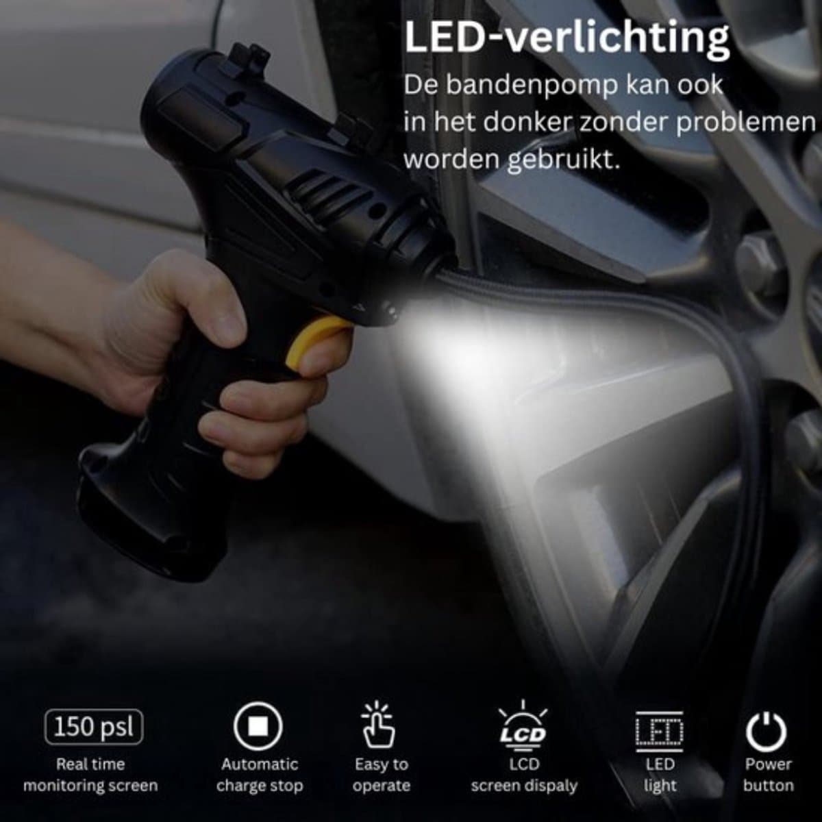 Thuys - Autobanden Pomp - Elektrische Fietspomp - Compressor - Luchtcompressor - Zwart thumbnail 4