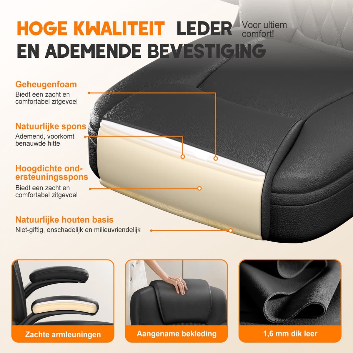 Elekiatech Ergonomische Bureaustoel-Bureaustoel-met 90°-120°Rugleuning Bureaustoelen voor Volwassenen-Inklapbare Armleuningen-Office Chair-Gaming Stoel-150kg - Zwart thumbnail 2