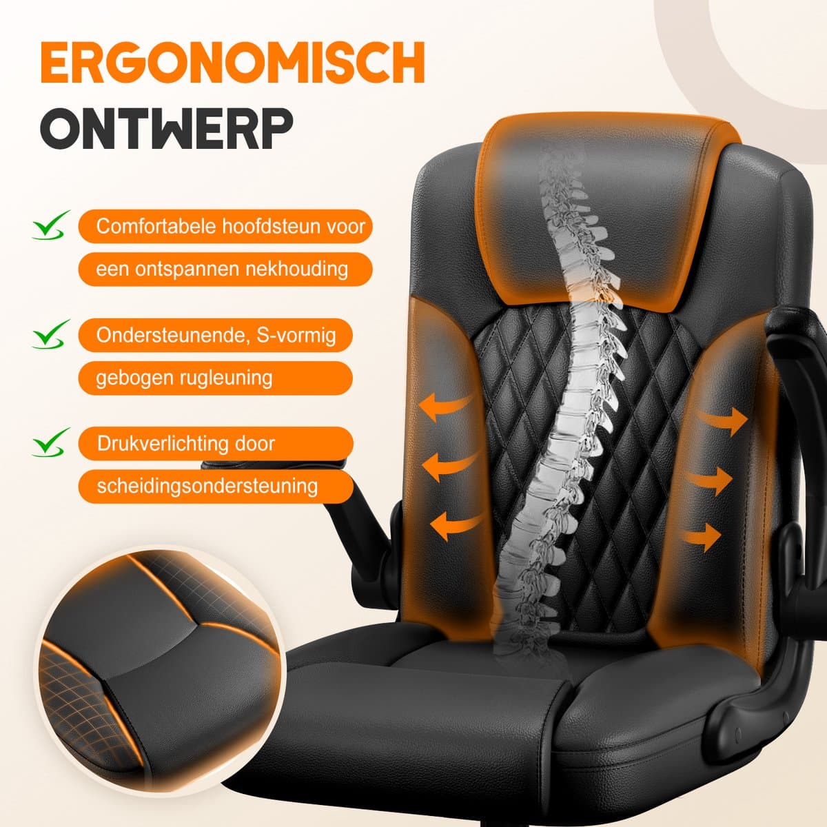 Elekiatech Ergonomische Bureaustoel-Bureaustoel-met 90°-120°Rugleuning Bureaustoelen voor Volwassenen-Inklapbare Armleuningen-Office Chair-Gaming Stoel-150kg - Zwart thumbnail 7